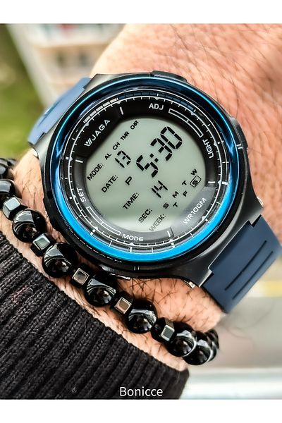 Jaga Waterproof, with stopwatch, suitable for pool use, dark blue Sports Digital Men's Wristband