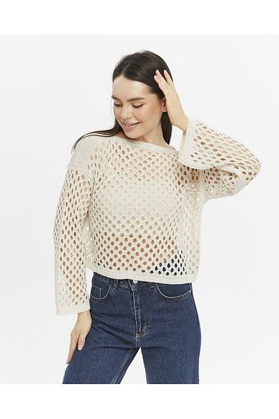 KNİTİCAL TEKSTİL Bolero Knit Cream Crop Μπλούζα Openwork Πλεκτά πλεκτά Πλεκτά πλεκτά