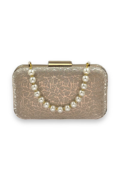 Biçanta Gold Gold Color Pearl Handle Laser Patterned Evening Bag Evening Bag ...