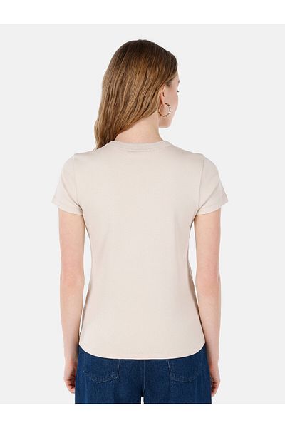 Colin's Tricou cu mânecă scurtă pentru femei, bej, cu decolteu, slim-fit Cl1068567