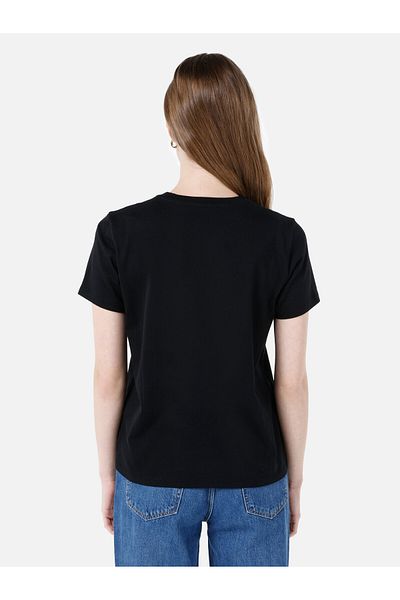 Colin's Tricou negru cu mânecă scurtă pentru femei, cu croiala normală, cu decolteu rotund, cu imprimeu Cl 1068429