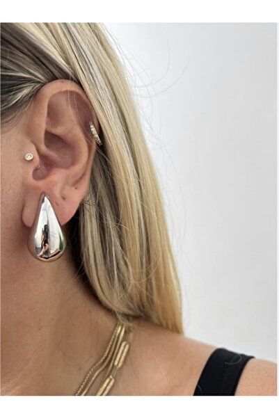 ByMerve Bym215 Elegant Drop Model Silver Colored Women's Steel Earrings