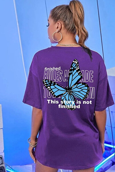 mw memowear Μωβ μπλουζάκι Unisex Blue Butterfly Printed