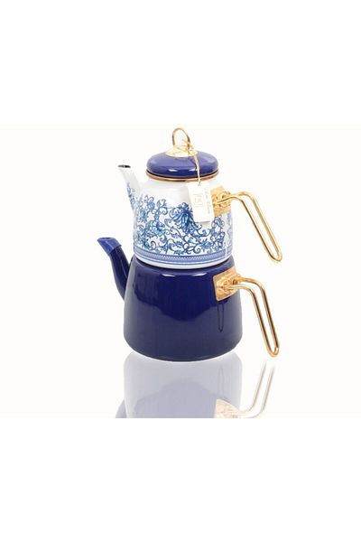 Bayev Elite Class 200807   Blue Ottoman Kütahya Tile Pattern Motif Enamel Teapot