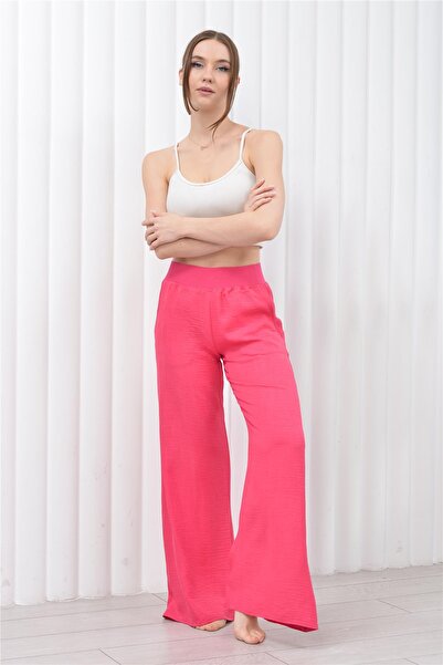 Nuseel Ženske Lan pantalone sa elastičnim strukom Sa džepovima roze