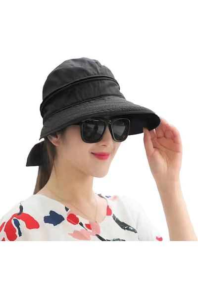 Betülce - Sea Hat UV Protection Zippered Removable - With Bow on the Back -