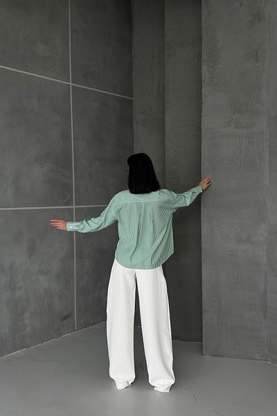 OUZ Fashion Women's Striped Poplin Shirt Side Garnished Trousers Set