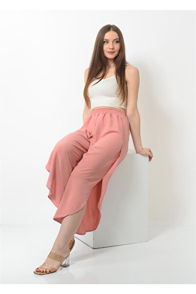 Nuseel بنطلون شالوار نسائي بفتحة جانبية لون بودرة