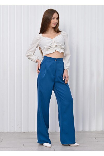 Nuseel Γυναικείο παντελόνι Palazzo με ψηλόμεσο μπλε χρώμα