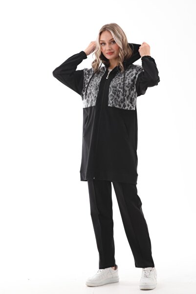 WestBound Women's Sequin Detailed Double Sports Tracksuit Set BLACK