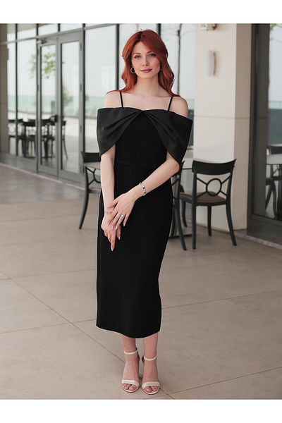SpringStore Rochie de seara din crepon cu guler negru