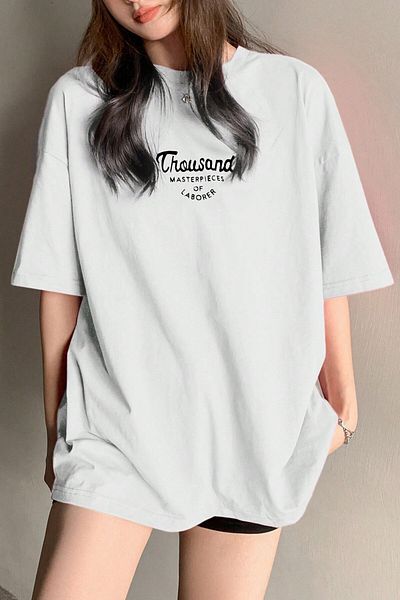 MODAGEN Μπλουζάκι Unisex White Crew Lack Thousand Printed Oversize
