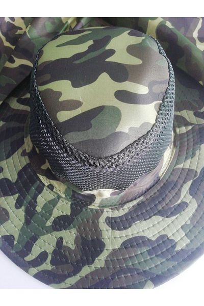 İLHANLAR Camouflage Mesh Neck Protected Fedora Hat Light Green