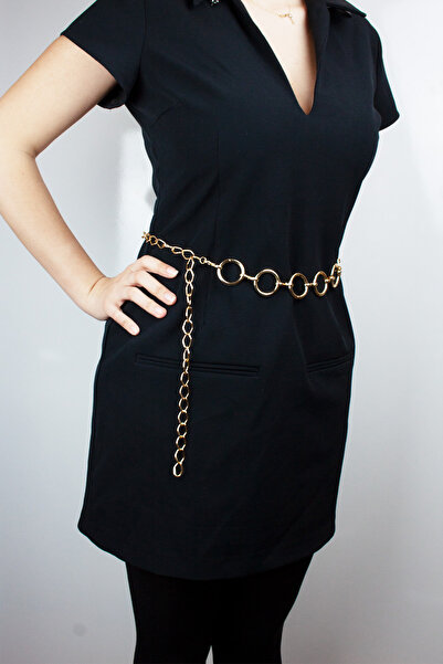 Liveyn Design Curea cu lanț metalic de culoare aurie cu detaliu inel