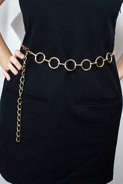 Liveyn Design Curea cu lanț metalic de culoare aurie cu detaliu inel