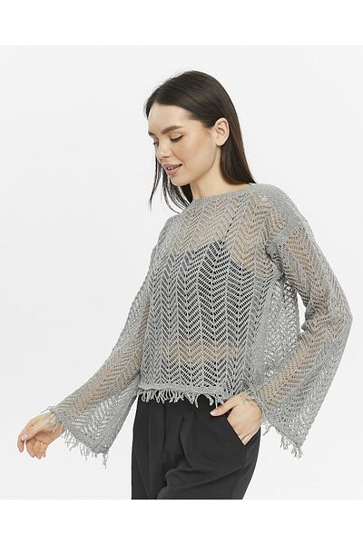 KNİTİCAL TEKSTİL Κρεμ μπλούζα με φούντες Bolero Watashi Πλεκτά πλεκτά