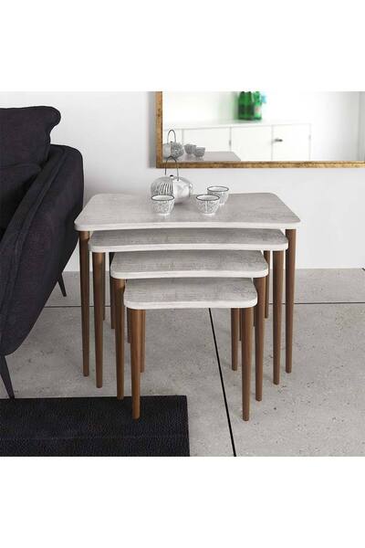 Enda Home Erendiz 5li Ahşap Ayaklı Orta Sehpa ve Zigon Sehpa Seti XL Kristal