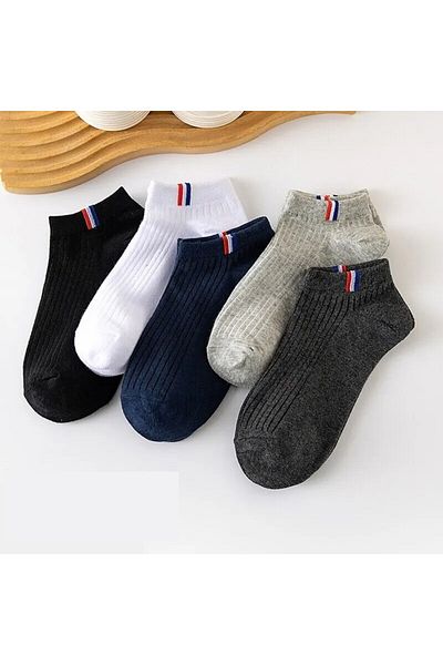 çorapmanya Мъжки спортни обувки Чорапи - 5 чифта памучни, удобни, нехлъзгащи се, дълги до глезена, многоцветни