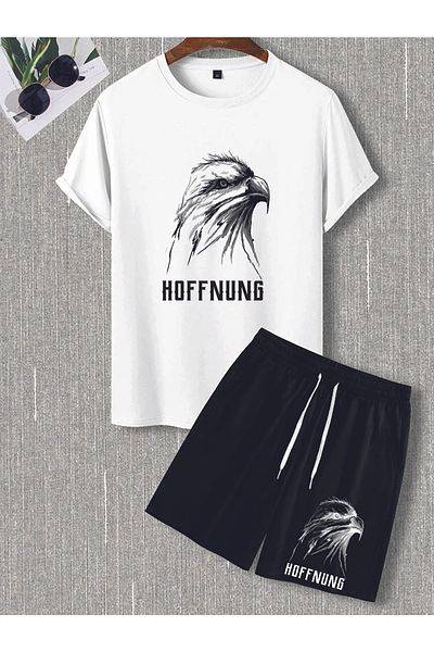 HOFFNUNG Full Shorts Unisex Printed Oversize Shorts T-Shirt Set