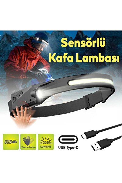 NZB Kafa Lambası Sensörlü Ledli Şarjlı Pilli Kamp Kafa Feneri El Feneri 5+3 W...