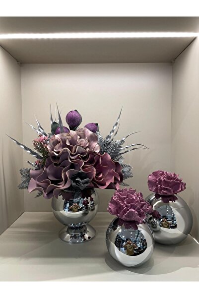 TASARIMHMODA Yapay Çiçekli 3 Parça Set Gümüş No:5