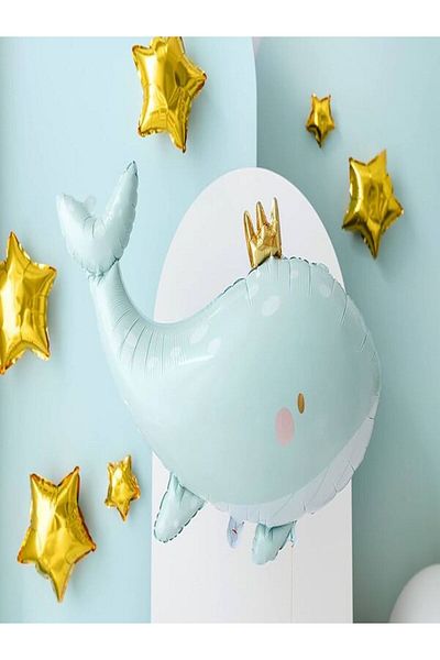 aşkın concept 90 cm Gold Crowned Whale Foil Balloon