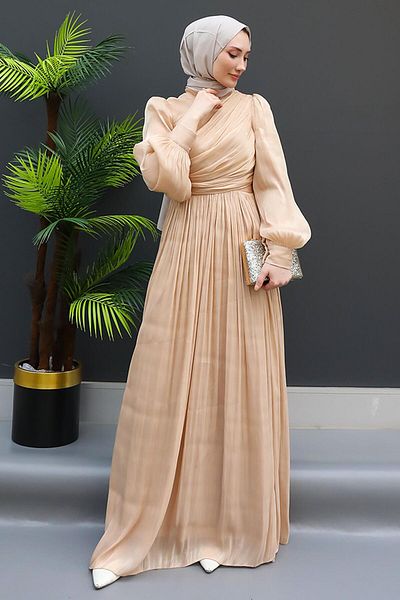 GİZ AGİYİM Μεταξωτό Φόρεμα Hijab Honey Foam