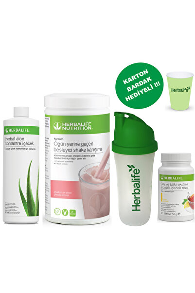 Herbalife Set 1Shake Ahududu Beyaz Çikolata Aloe Konsantre İçecek Shaker Limo...