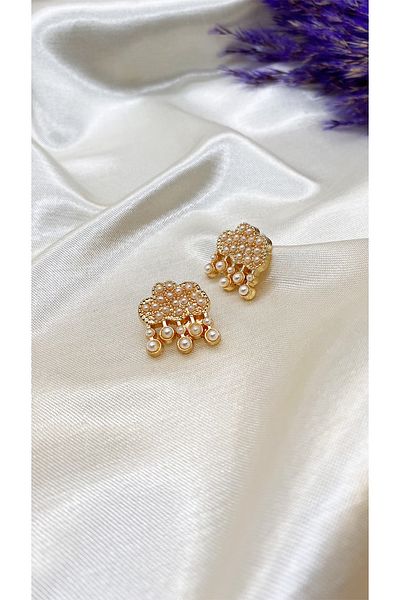 Eylülün Takısı Gold Colored Pearl Elegant Cloud Women's Earrings