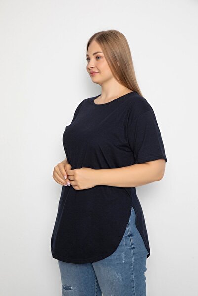 DONEX Navy Blue Large Size Slit Women's T-Shirt