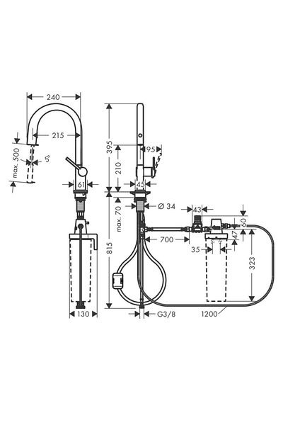 Hansgrohe Aqittura M91 Sink Battery 210 Pullable Beak,1jet