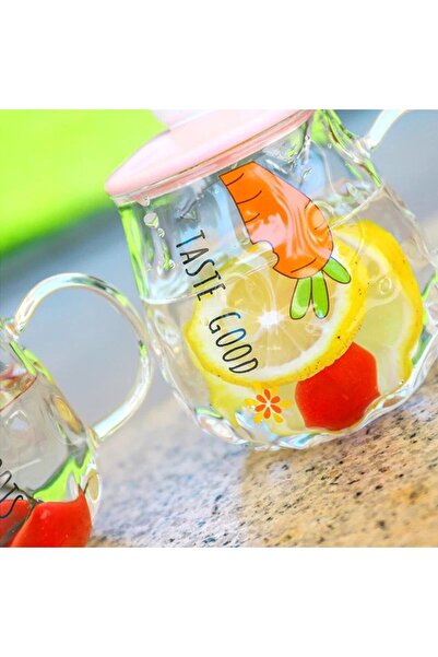 Coverzone Taste Good Havuç Desenli Tavşan  Figürlü Cam Pipetli Kapaklı Cam Ba...