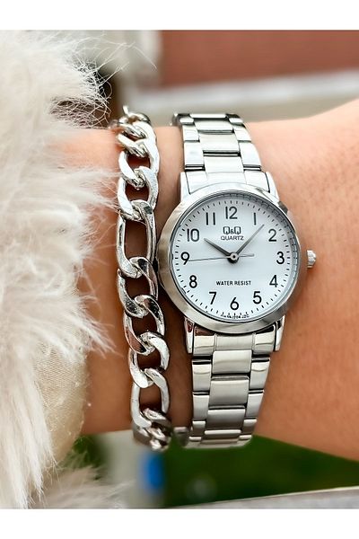 Q&Q Brand Steel Strap, Waterproof, Silver Color Small Case Women's Wristwatch+bracelet