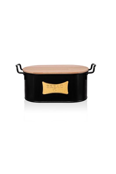 EVSTYLE Black Wooden Cut Board Bread Bowl - With Plate