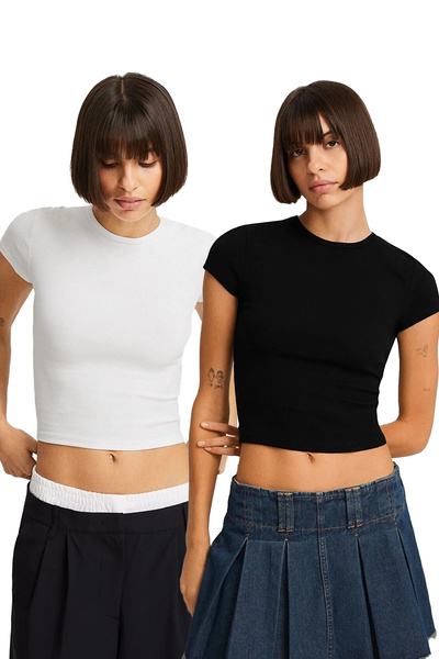 fiolin Γυναικείο T-Shirt με κοντό μανίκι με λαιμόκοψη 2 συσκευασιών