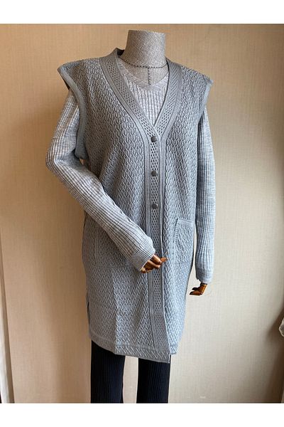 TEK Gray Stylish Patterned SINGLE Knitwear Tunic Vest