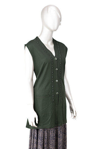 Oppland Жіночий віскозний трикотажний одяг Маминий жилет з V-подібним коміром, ґудзиками спереду та двома кишенями Повна модель