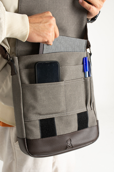 By Hakan Mega 417 UNISEX Canvas Messenger Bag Sling Bag Shoulder Bag GRAY-BROWN