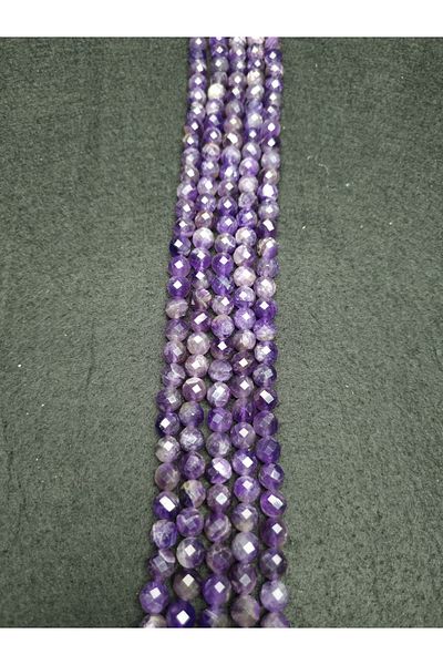 Yüksel Boncuk 8 mm Amethyst Stone Facet Cut Natural Stone String