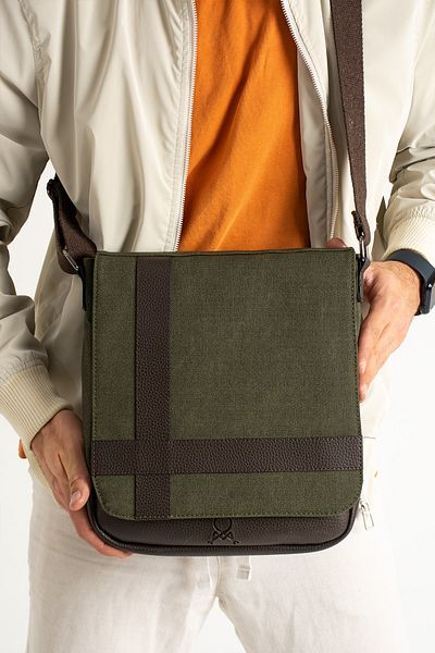 By Hakan Τσάντα ώμου Mega 417 UNISEX Canvas Messenger Τσάντα ώμου ΠΡΑΣΙΝΟ-ΚΑΦΕ