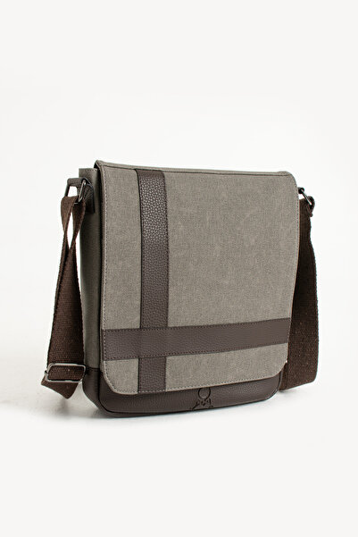 By Hakan Mega 417 UNISEX Canvas Messenger Bag Sling Bag Shoulder Bag GRAY-BROWN