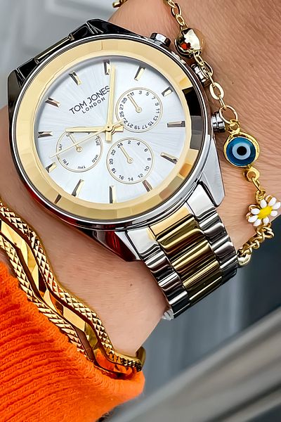 Tom Jones Luxury Brand Waterproof Steel Cord Watch and Bracelet Set