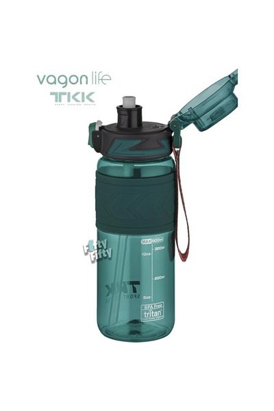 Vagonlife Tritan Flask T-1019 600 ml - Dark Green with Straw