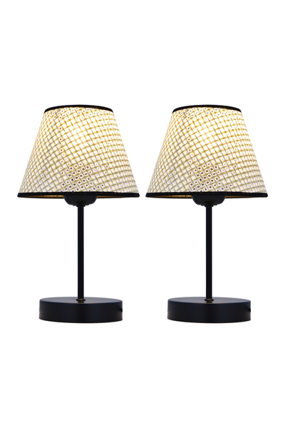 retro home design İkili Set Beyaz Konik Hazeran Şapkalı Abajur Masa Lambası S...