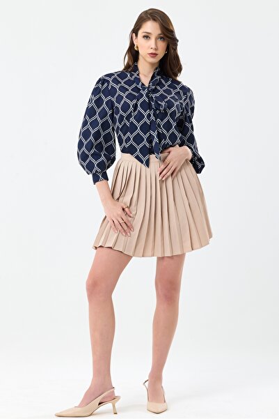 MD trend Bluză supradimensionată pentru femei cu eșarfă, cu mâneci cu balon, cu detaliu cu umeri