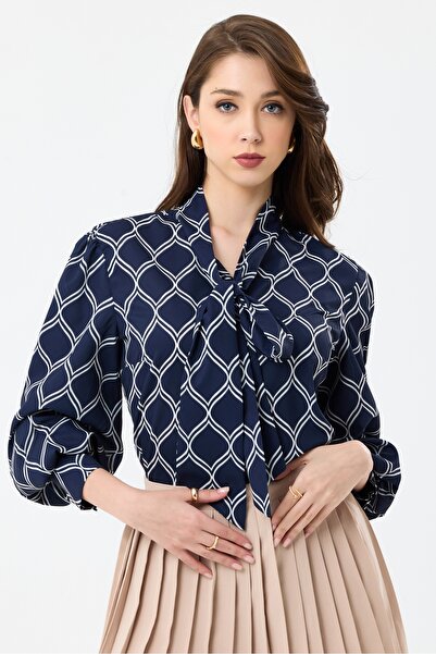 MD trend Bluză supradimensionată pentru femei cu eșarfă, cu mâneci cu balon, cu detaliu cu umeri