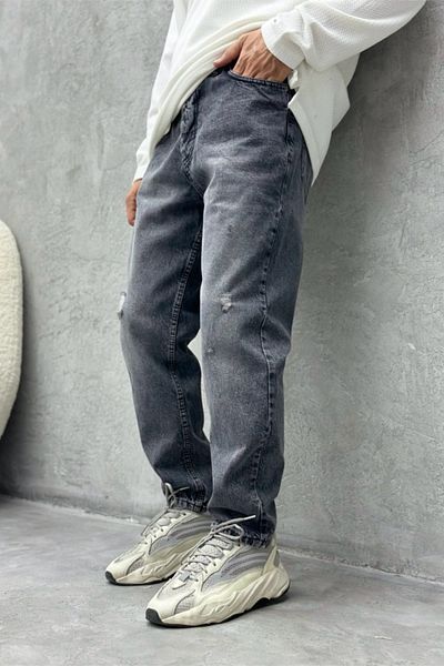 MADZEYMODA Ανδρικό Boyfriend Ripped Λεπτομερές Smoked Jean Jeans