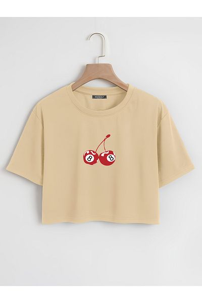 Mad&Calf Γυναικείο μπλουζάκι με στάμπα 8 Ball Cherry Oversize Crop