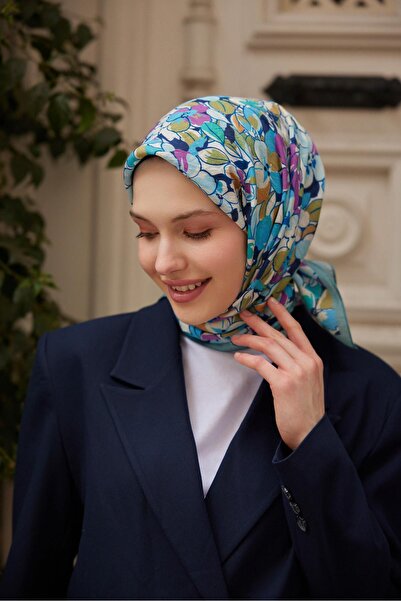 Şalland Baroq Pattern Scarf Turquoise Blue