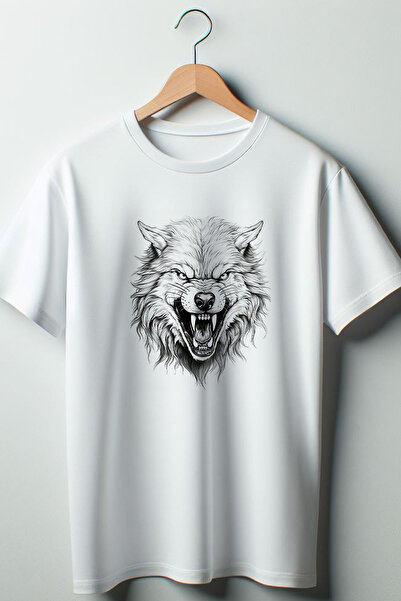 Vordevia Tricou alb oversize cu imprimeu Wolf